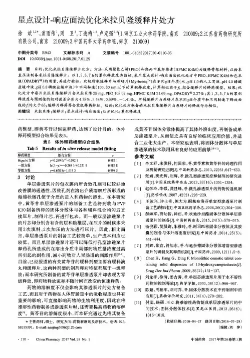 星点设计-响应面法优化米拉贝隆缓释片处方