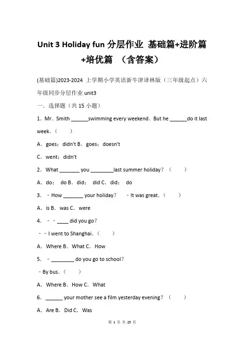 Unit 3 Holiday fun分层作业 基础篇+进阶篇+培优篇 (含答案)