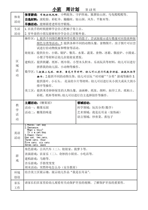 幼儿园班级周计划第15周