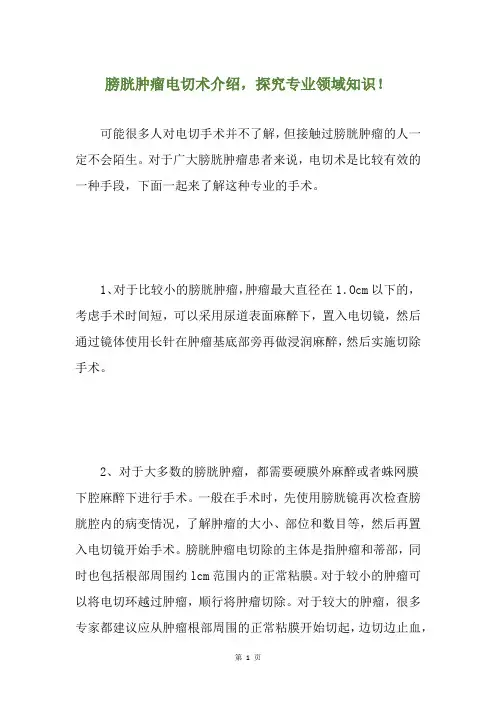膀胱肿瘤电切术介绍,探究专业领域知识!