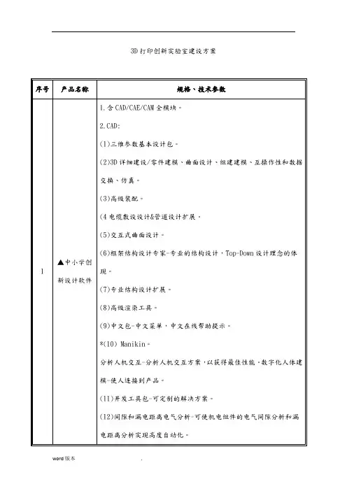 3D打印创新实验室建设方案(设备清单)