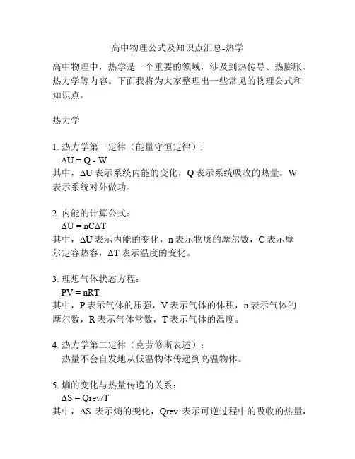 高中物理公式及知识点汇总-热学