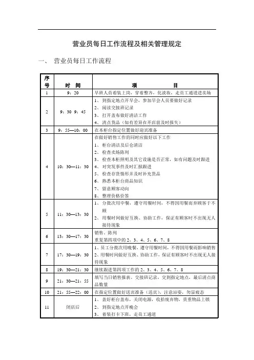 最新整理营业员每日工作流程及相关管理规定