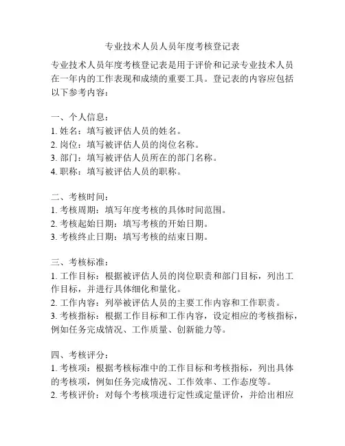 专业技术人员人员年度考核登记表 