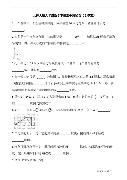 2020-2021学年六年级数学下册试题  期中测试卷   北师大版(含答案)
