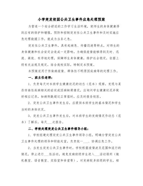 小学突发校园公共卫生事件应急处理预案（二篇）