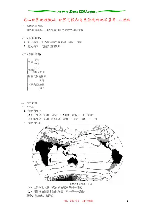高二世界地理概况 世界气候和自然景观的地区差异 人教版