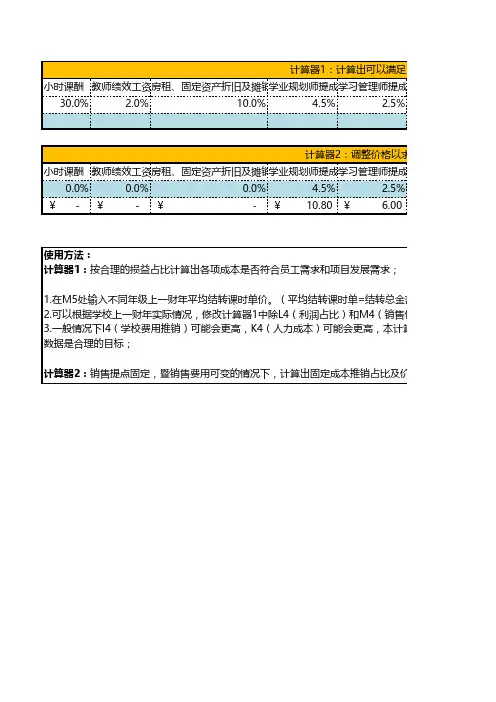 培训机构课酬、薪酬 定价计算器