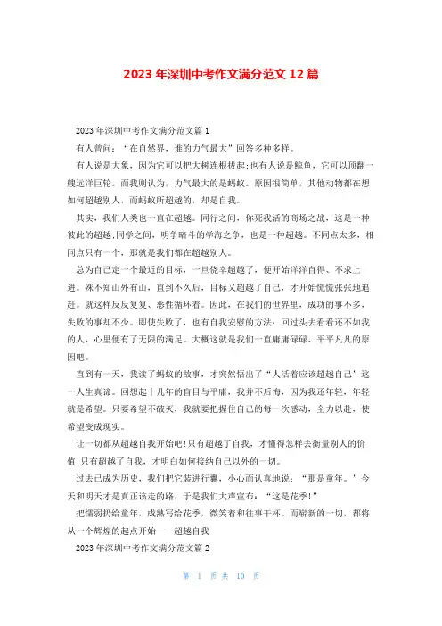 2023年深圳中考作文满分范文12篇