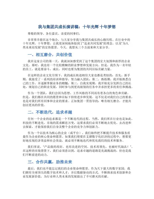 我与集团共成长演讲稿：十年光辉 十年梦想