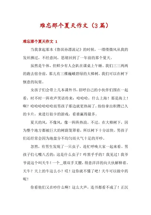 难忘那个夏天作文(3篇)