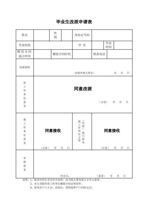 毕业生改派申请表