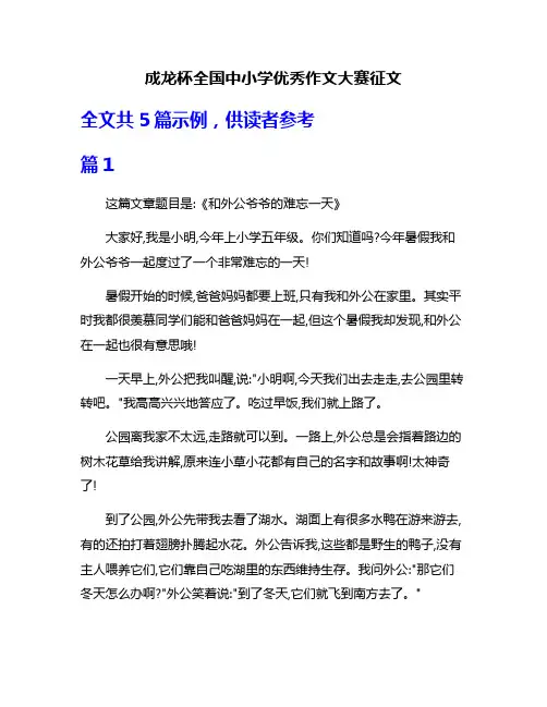 成龙杯全国中小学优秀作文大赛征文
