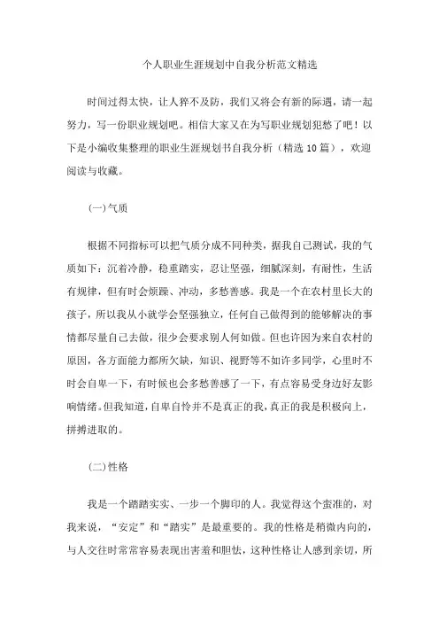 个人职业生涯规划中自我分析范文精选