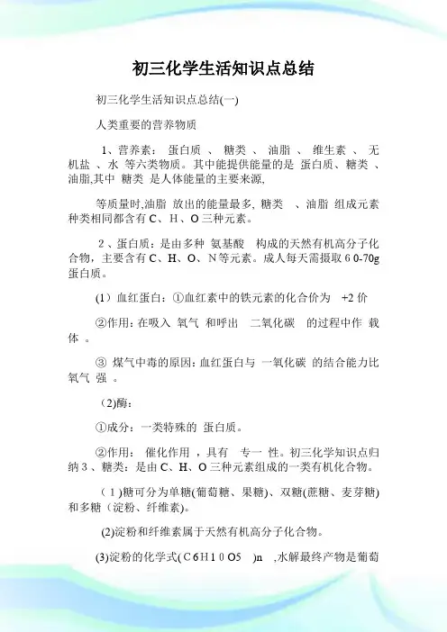初三化学生活知识点归纳.doc