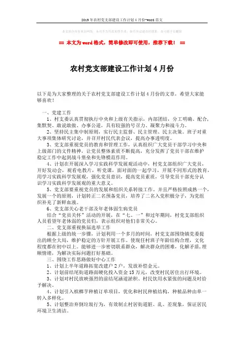 2019年农村党支部建设工作计划4月份-word范文 (2页)