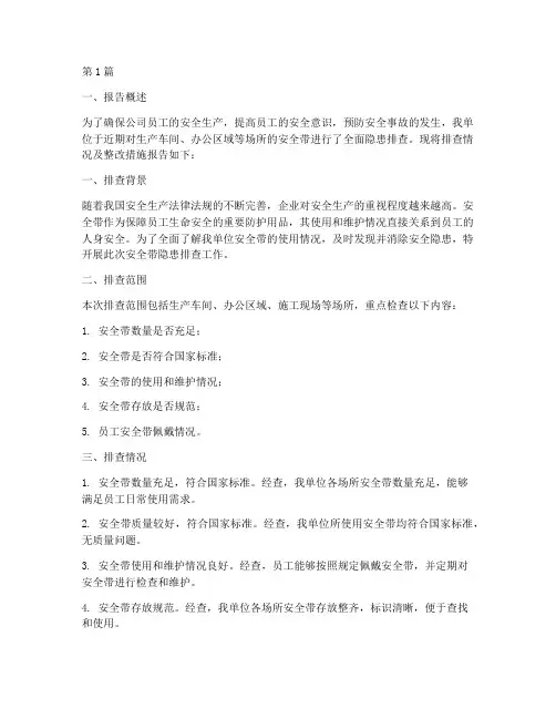 安全带隐患排查报告范文(3篇)