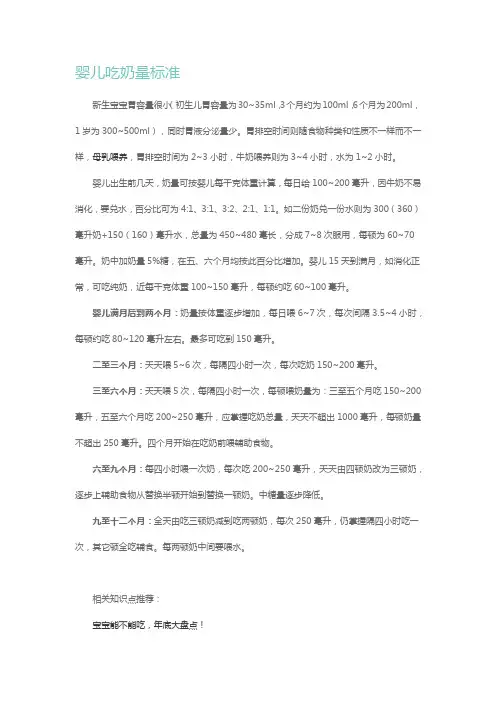 婴儿吃奶量标准