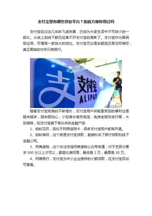 支付宝里有哪些贷款平台？如此方便你用过吗