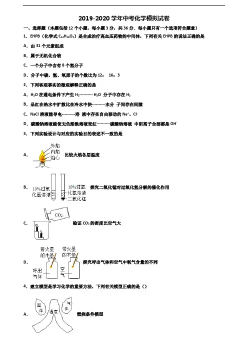 浙江省衢州市2019-2020学年中考化学统考试题