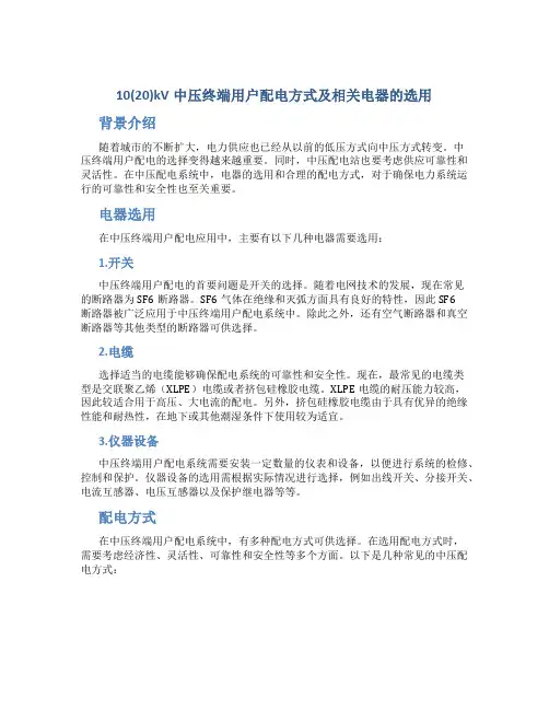 10(20)kV中压终端用户配电方式及相关电器的选用
