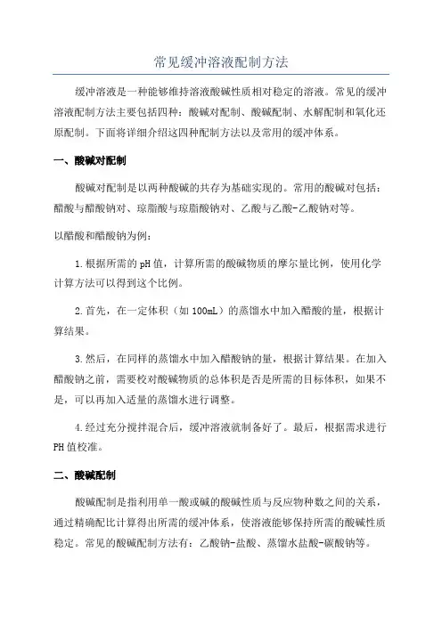 常见缓冲溶液配制方法