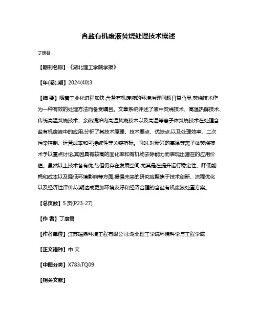 含盐有机废液焚烧处理技术概述