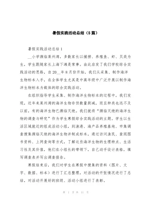 暑假实践活动总结(5篇)