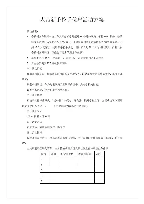 老带新手拉手优惠活动方案教育培训机构学校