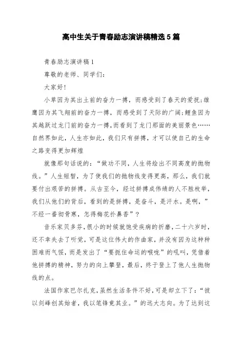 高中生关于青春励志演讲稿精选5篇