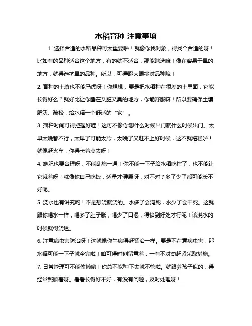 水稻育种 注意事项