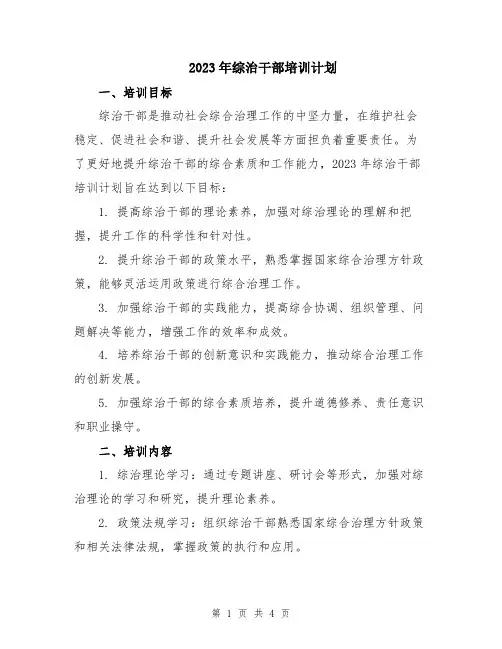 2023年综治干部培训计划