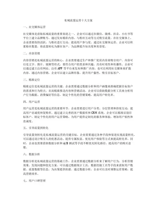 私域流量运营十大方案