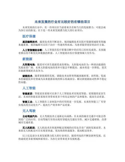 未来发展的行业有比较好的有哪些项目