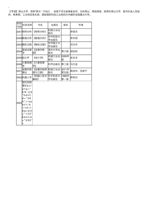 2018河北燕山大学博士招生考试参考书目查询