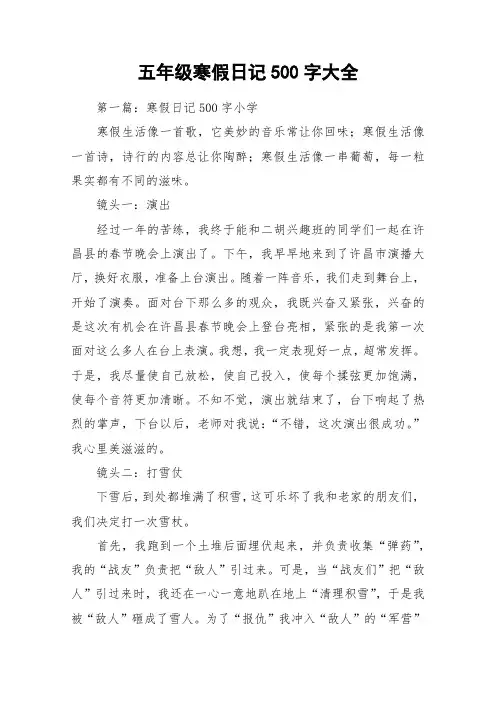 五年级寒假日记500字大全_作文