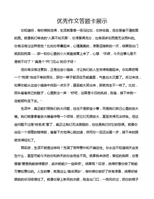优秀作文答题卡展示