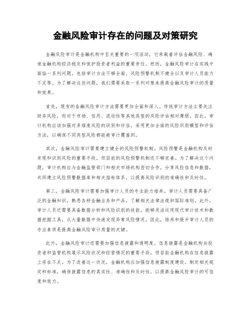 金融风险审计存在的问题及对策研究
