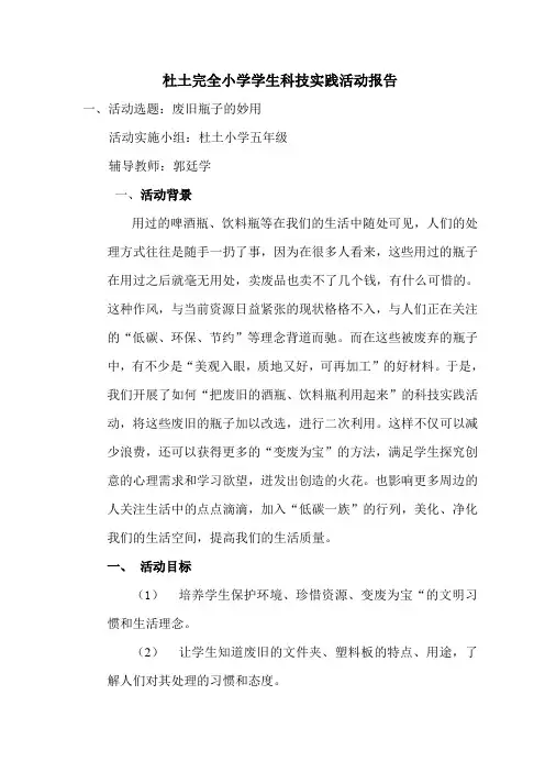 小学生科技创新成果项目申报书(论文)