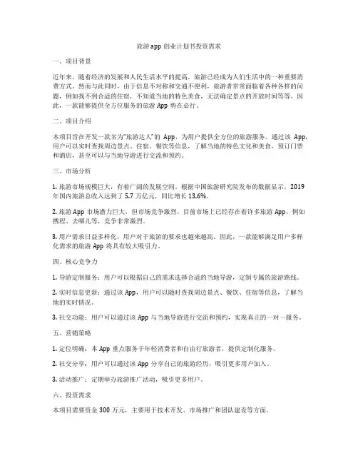 旅游app创业计划书投资需求