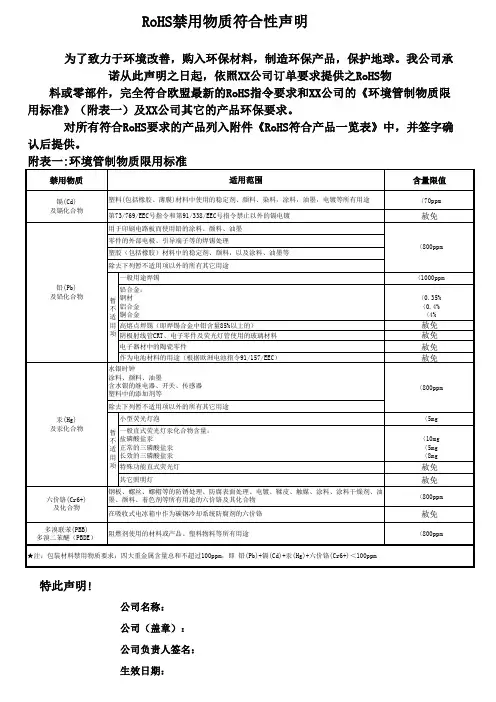 ROHS禁用物质符合性声明-------------(ROHS)