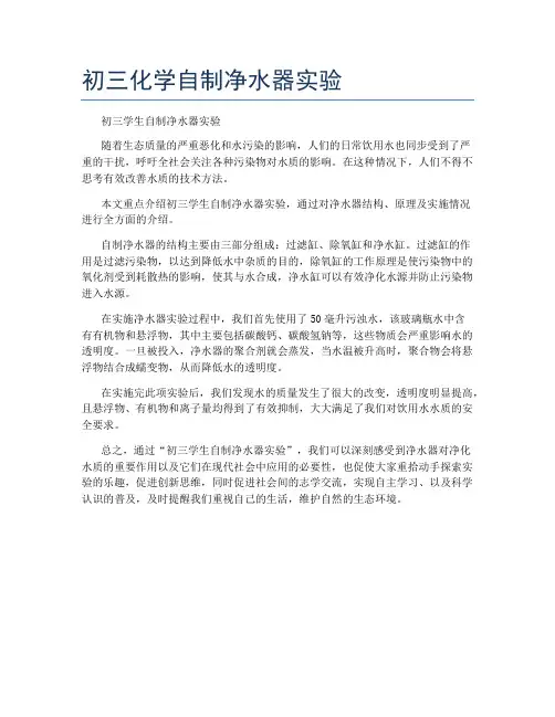 初三化学自制净水器实验
