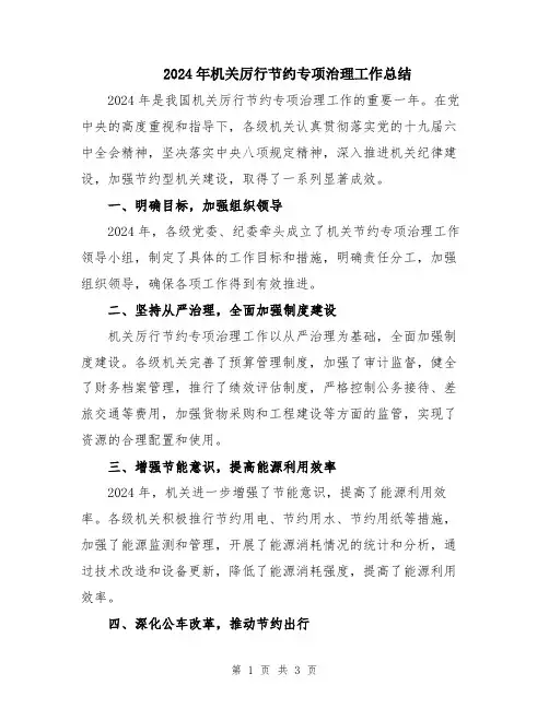 2024年机关厉行节约专项治理工作总结