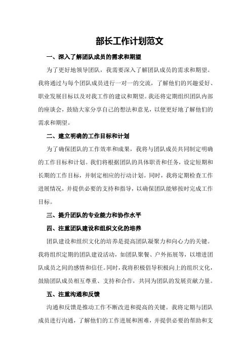 部长工作计划范文