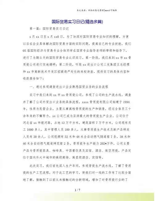 国际贸易实习日记(精选多篇)