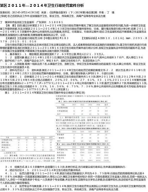 某区2011年—2014年卫生行政处罚案件分析