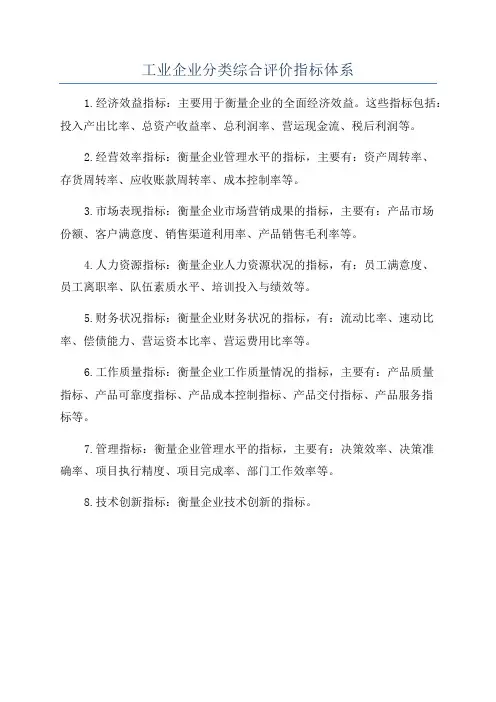 工业企业分类综合评价指标体系