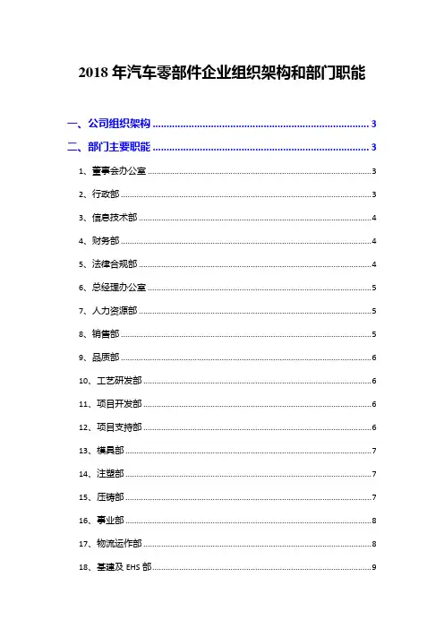 2018年汽车零部件企业组织架构和部门职能