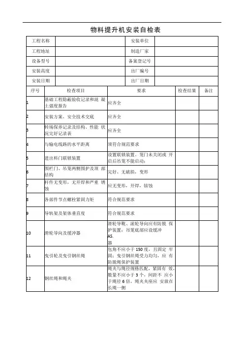 物料提升机安装自检表