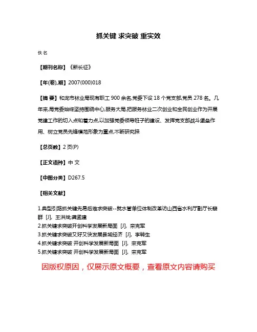 抓关键 求突破 重实效